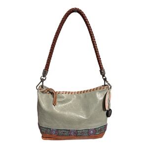 The Sak Indigo Seafoam Green Leather Beaded Shoulder Bag